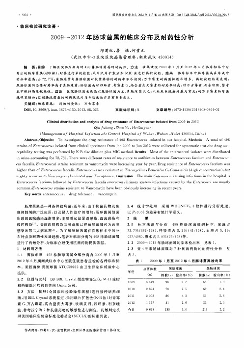 2009～2012年肠球菌属的临床分布及耐药性分析