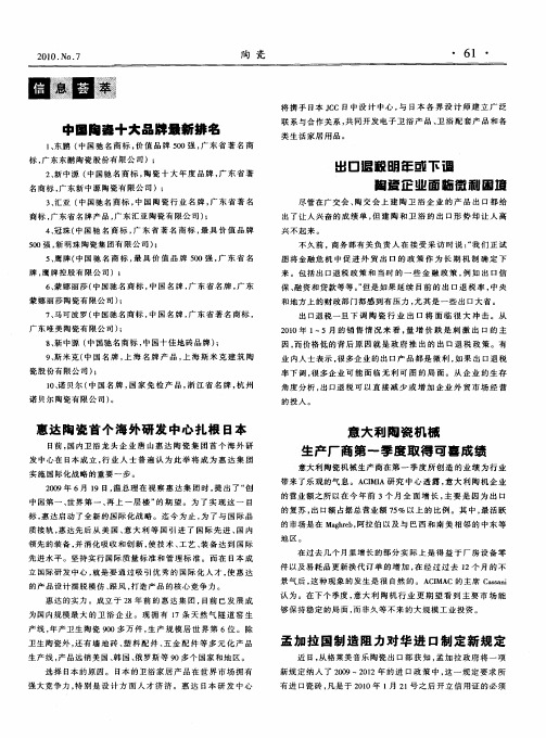 意大利陶瓷机械生产厂商第一季度取得可喜成绩