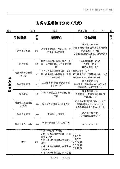 财务总监绩效考核表