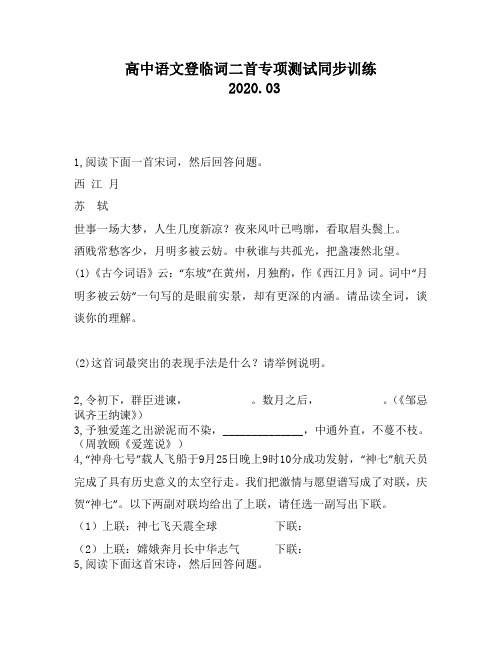 高中语文登临词二首专项测试同步训练