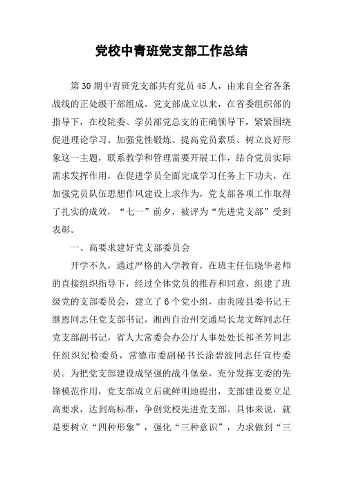 党校中青班党支部工作总结