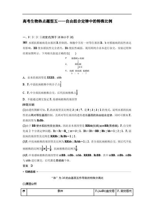 高考生物热点题型五——自由组合定律中的特殊比例