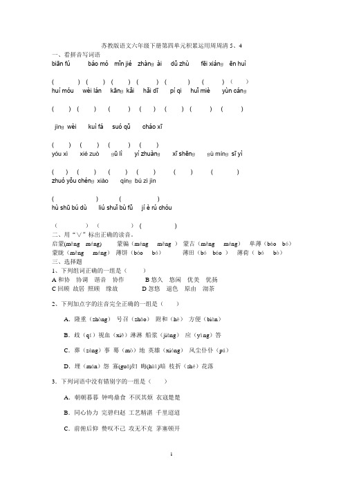 苏教版语文六年级下册第四单元积累运用5、5