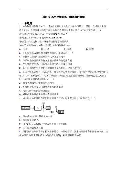 邢台市 高中生物必修一测试题附答案