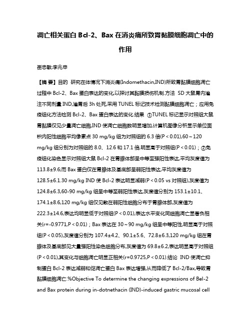 凋亡相关蛋白Bcl-2、Bax在消炎痛所致胃黏膜细胞凋亡中的作用