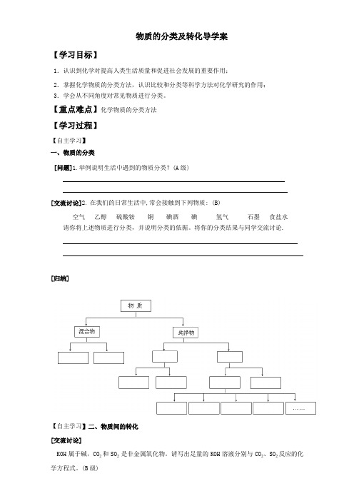 物质的分类及转化导学案