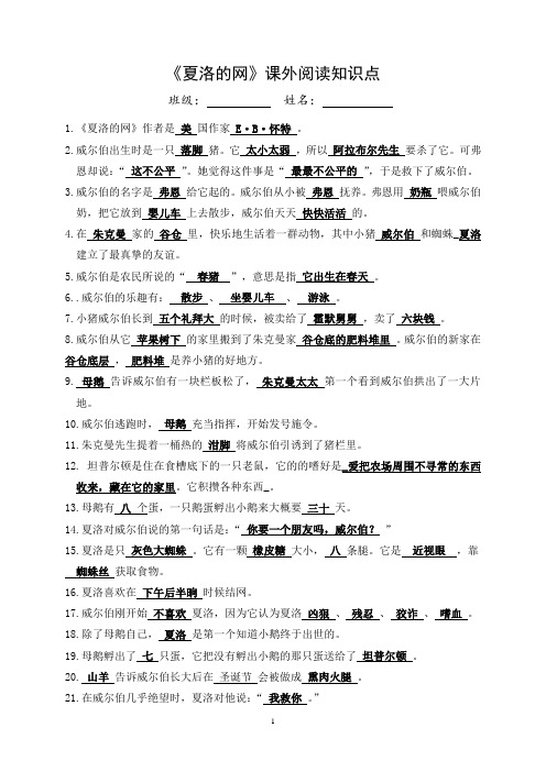 《夏洛的网》课外阅读知识点