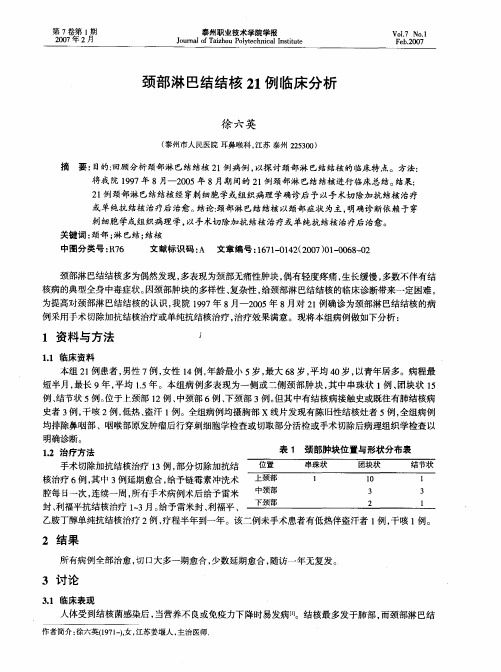 颈部淋巴结结核21例临床分析