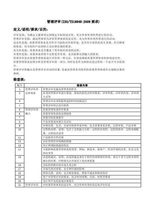 管理评审要求点检表(TS16949)