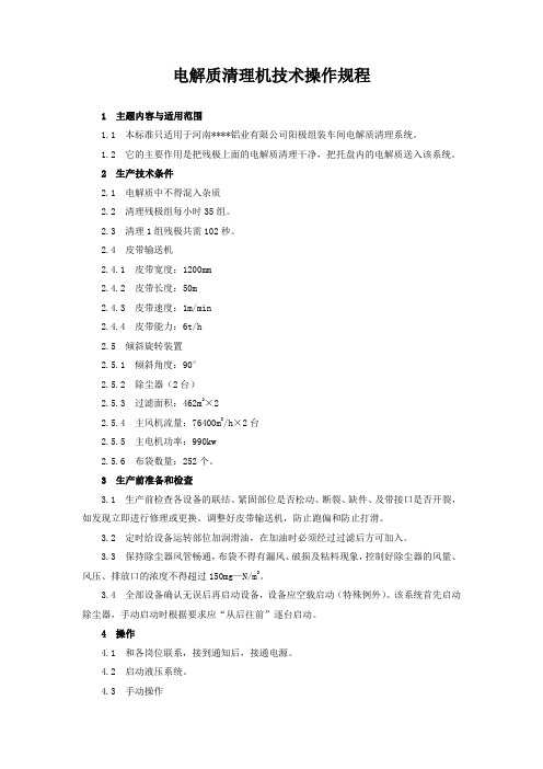 电解质清理机技术操作规程
