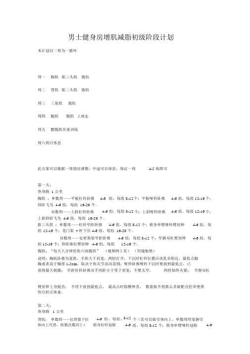 男士健身房增肌减脂初级阶段计划