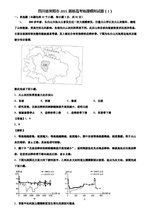 四川省资阳市2021届新高考地理模拟试题(1)含解析