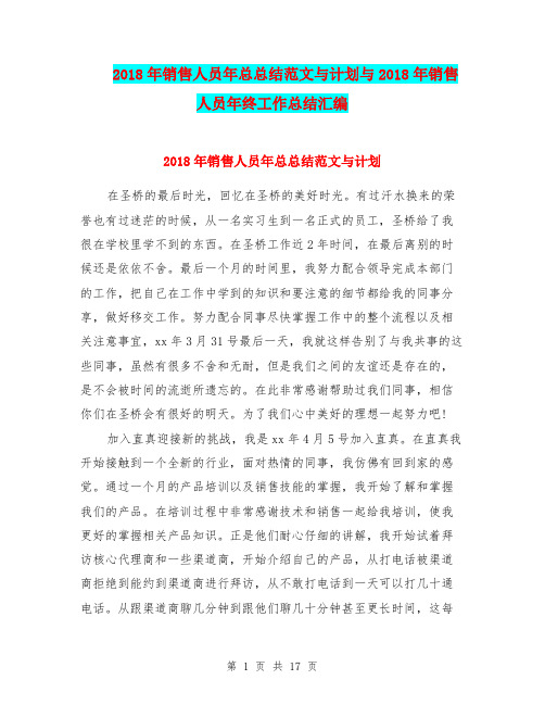 2018年销售人员年总总结范文与计划与2018年销售人员年终工作总结汇编.doc