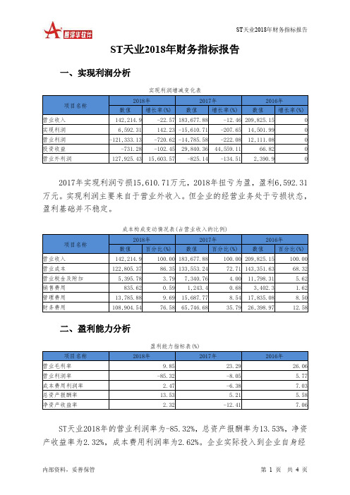 ST天业2018年财务指标报告-智泽华