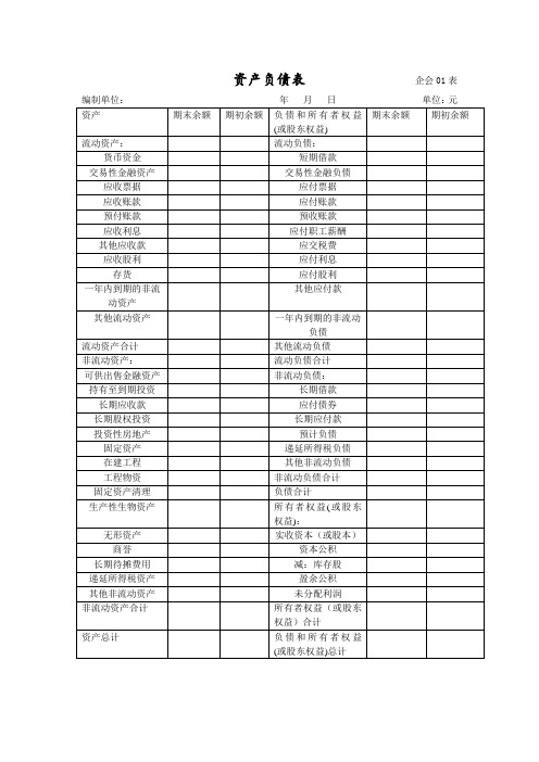 资产负债表和利润表模版