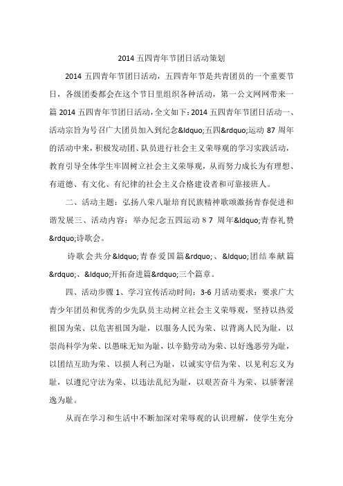 2014五四青年节团日活动策划