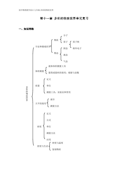 初中物理教学设计.11.多彩的物质世界单元复习