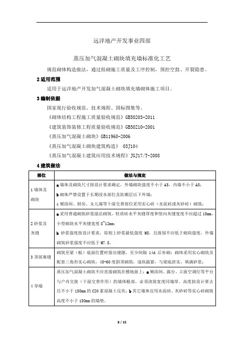 远洋地产蒸压加气混凝土砌块填充墙标准化工艺概论