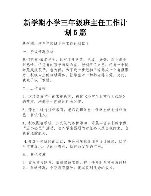 新学期小学三年级班主任工作计划5篇