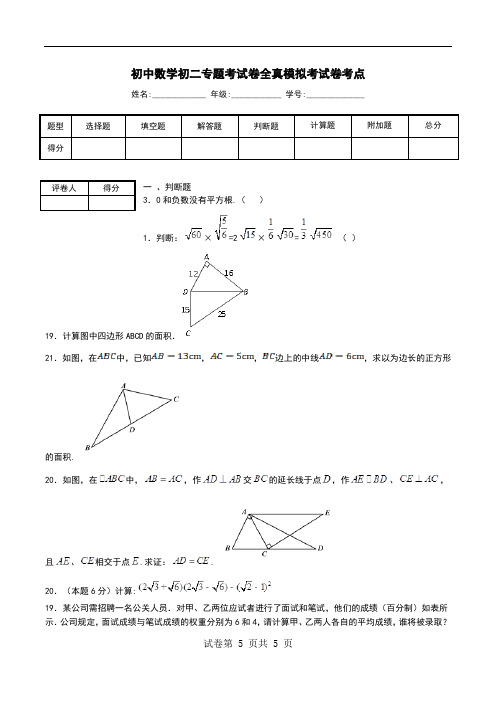 初中数学初二专题考试卷全真模拟考试卷考点.doc