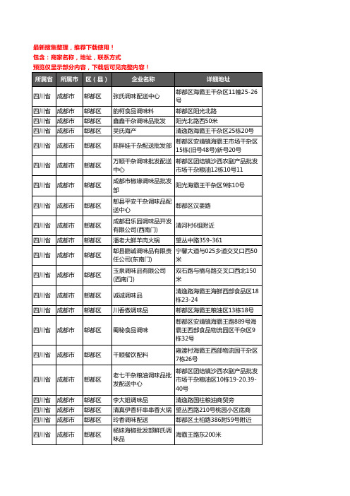 新版四川省成都市郫都区调料企业公司商家户名录单联系方式地址大全191家