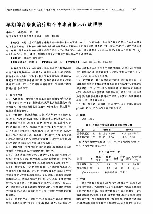 早期综合康复治疗脑卒中患者临床疗效观察