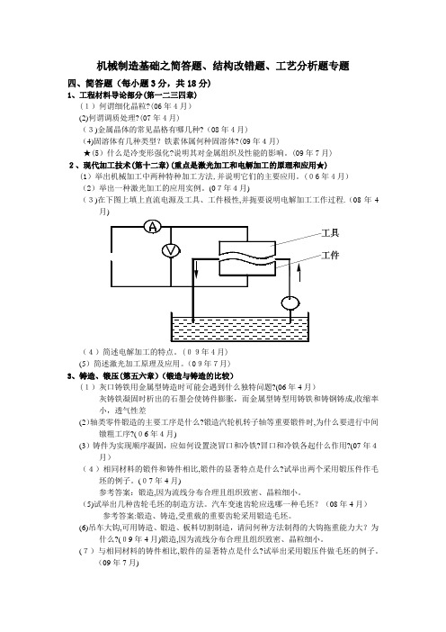 机械制造基础历年试题解析(简答结构改错工艺分析)