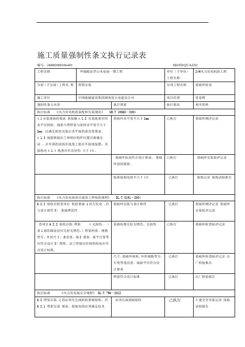 24#风机安装工程施工强制性条文执行记录表质量