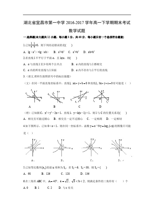 【数学】湖北省宜昌市第一中学2016-2017学年高一下学期期末考试试题