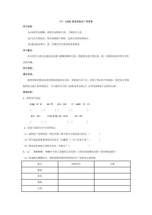 17《汤姆.索亚历险记》导学案