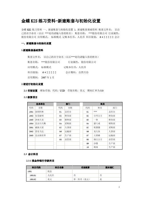 金蝶KIS练习资料1初始化及建账