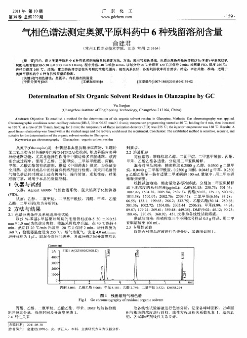 气相色谱法测定奥氮平原料药中6种残留溶剂含量