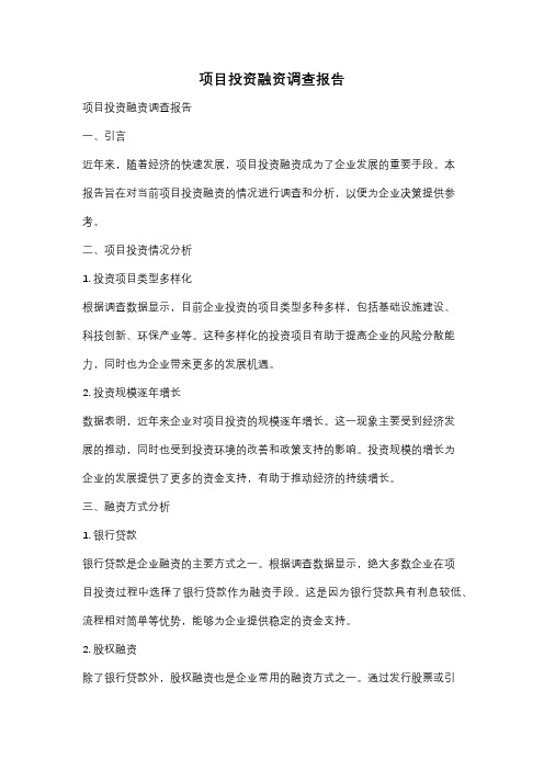 项目投资融资调查报告