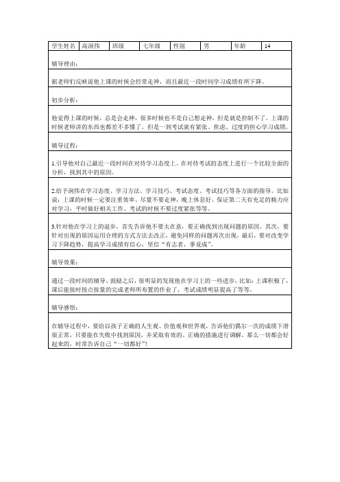 初中学生心理辅导记录(班级)