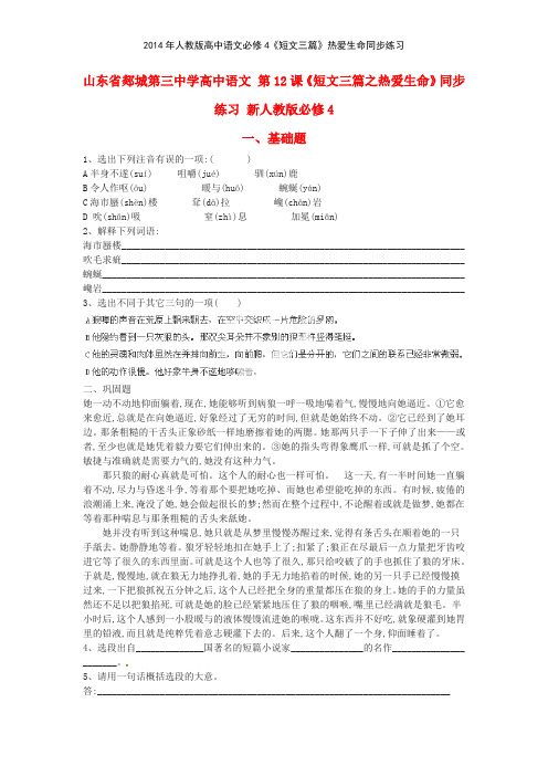 2014年人教版高中语文必修4《短文三篇》热爱生命同步练习
