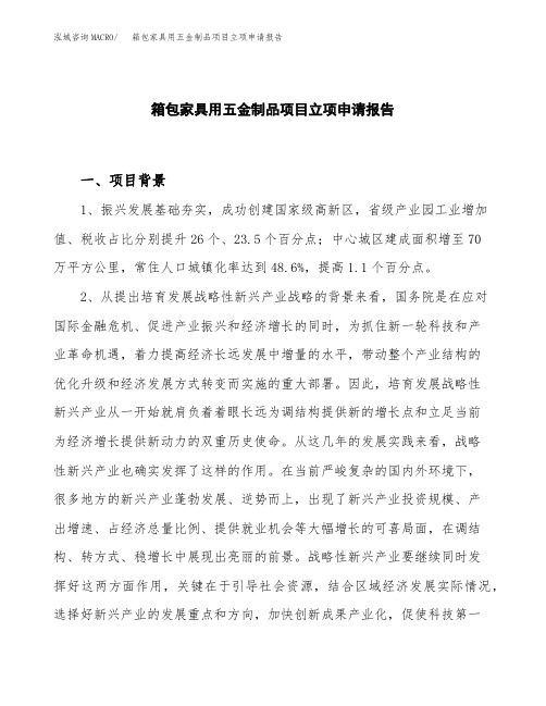 箱包家具用五金制品项目立项申请报告模板
