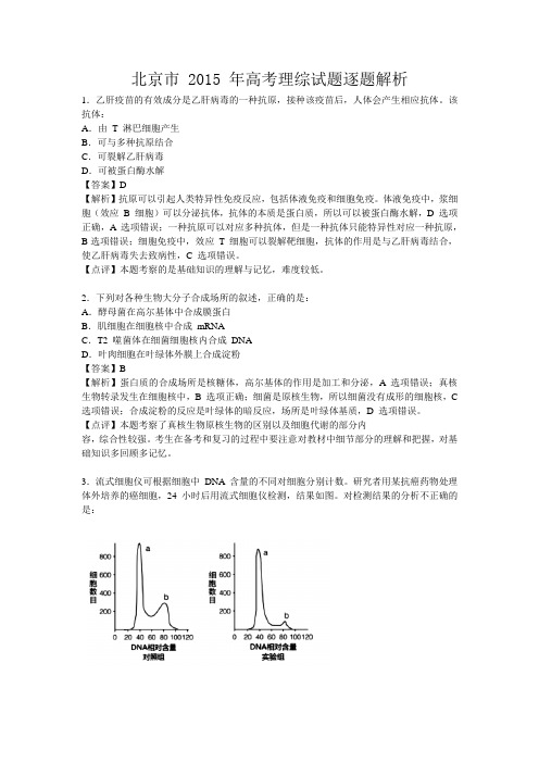 2015北京生物高考卷(WORD版含解析)