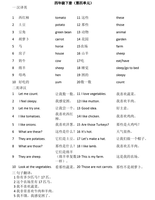 单词大比拼 (四年级下册---第4单元) -单词 -答案