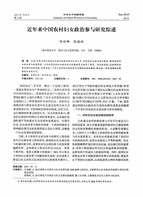 近年来中国农村妇女政治参与研究综述