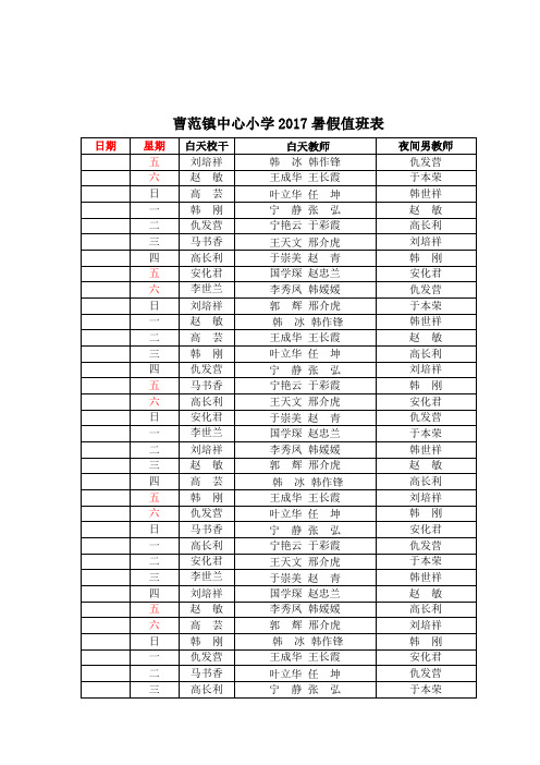 中心小学暑假值班表