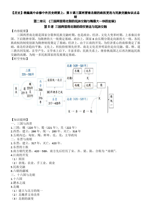 【历史】统编高中必修中外历史纲要上：第5课三国两晋南北朝的政权更迭与民族交融知识点总结