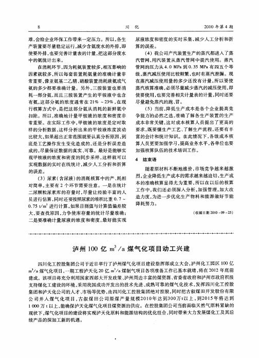 泸州100亿m 3／a煤气化项目动工兴建