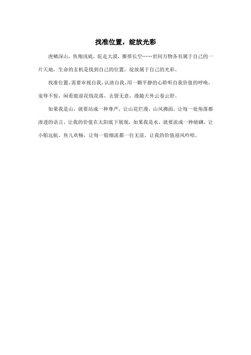 找准位置,绽放光彩_高中高三作文200字