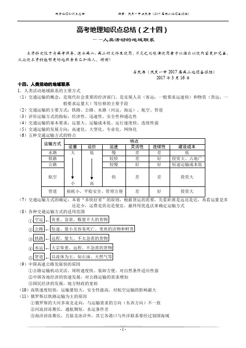 高考地理知识点总结(之十四)——人类活动的地域联系