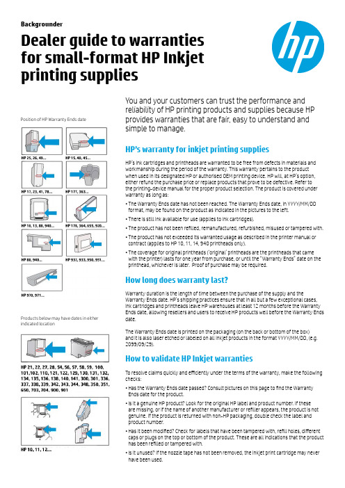 HP小型格式墨水打印机配件保修指南说明书