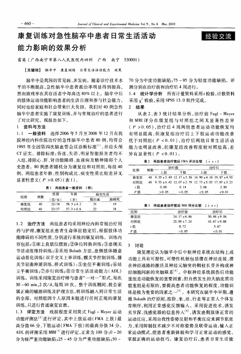 康复训练对急性脑卒中患者日常生活活动能力影响的效果分析