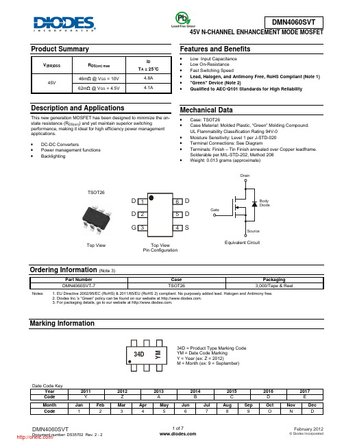 DMN4060SVT-7;中文规格书,Datasheet资料