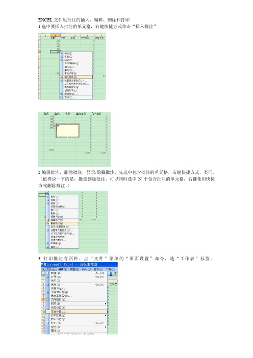 EXCEL里的批注的插入,编辑,删除显示,隐藏和打印