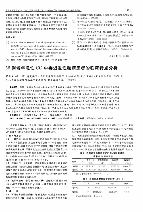 58例老年急性CO中毒迟发性脑病患者的临床特点分析