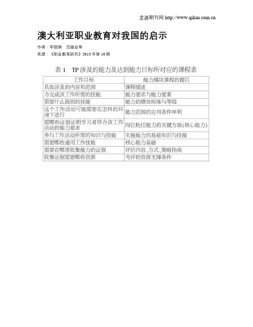 澳大利亚职业教育对我国的启示